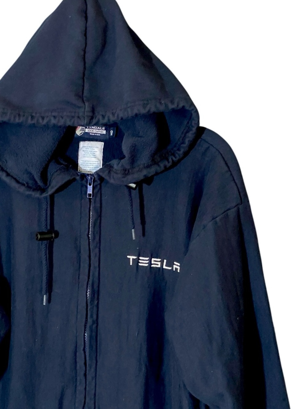 Tesla Tyndale Navy Full Zip Hoodie M Embroidered Logo Made USA Workwear Tech - Picture 2 of 6